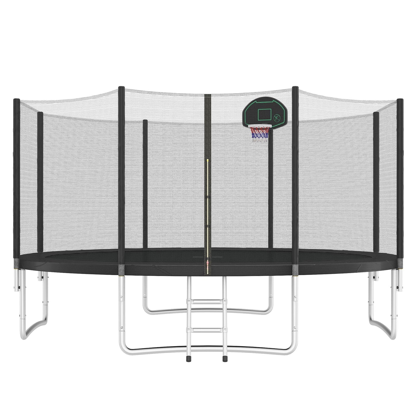 14ft Trampoline for Kids with Basketball Hoop and Enclosure Net/Ladder, Black