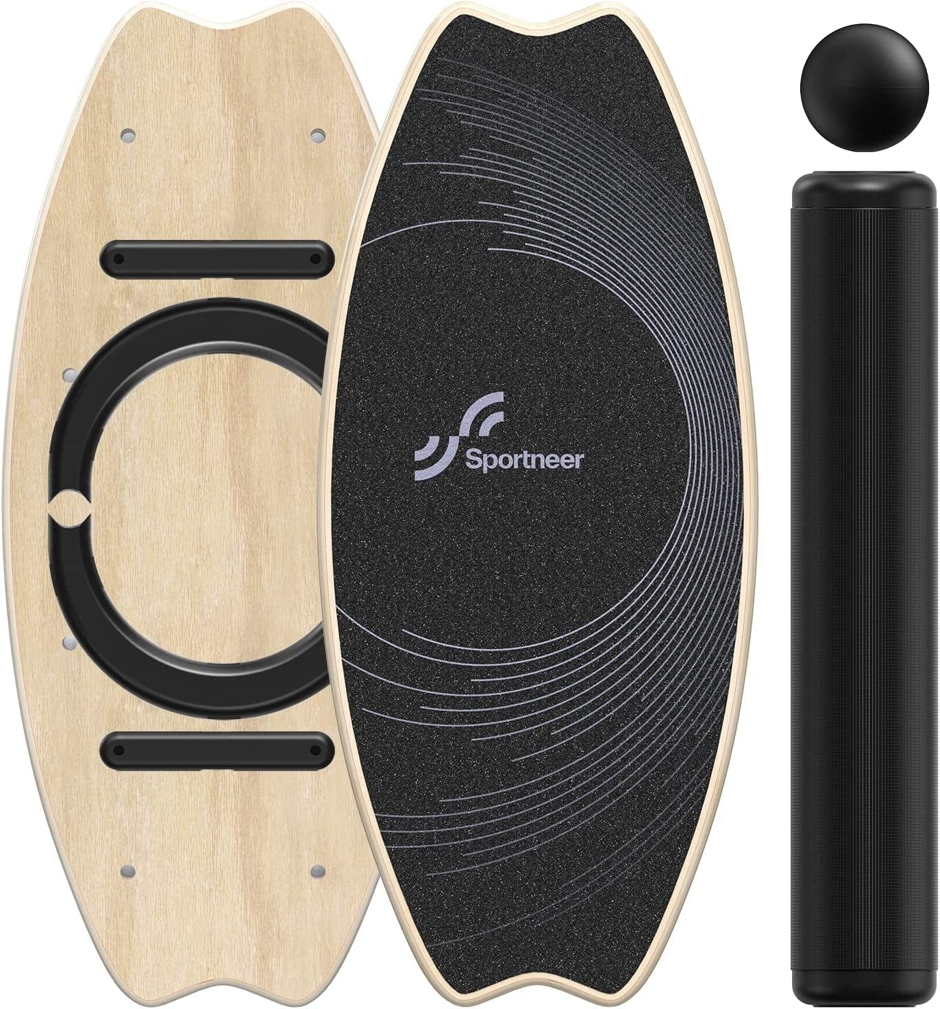 Wooden Balance Board with Adjustable Stoppers: 7 Modes Wobble Board with Roller and Balance Ball - Exercise Balancing Stability Trainer for Workout Core Trainer Physical Therapy - Non Slip Surface