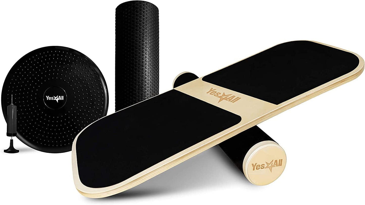 Yes4All Premium Surf Balance Board Trainer with Adjustable Stoppers - 3 Different Distance Options 11, 16 and 22 Inches - Surfing Balance Board, Balance Board Surf Trainer