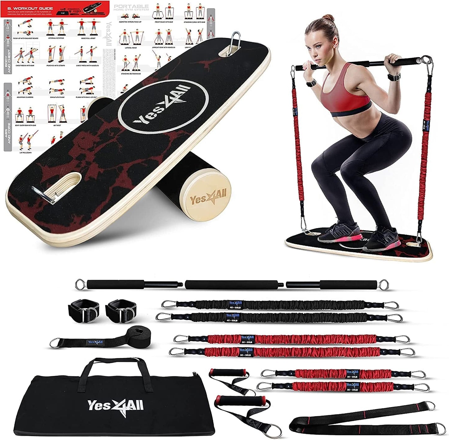 Yes4All Premium Surf Balance Board Trainer with Adjustable Stoppers - 3 Different Distance Options 11, 16 and 22 Inches - Surfing Balance Board, Balance Board Surf Trainer