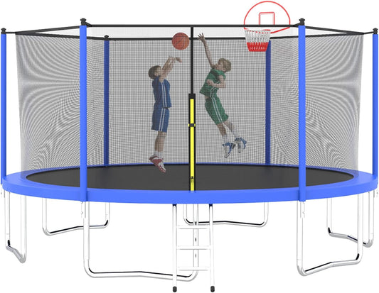 16FT Pumpkin Tranpoline for Adults Kids Tranpoline with Basketball Hoop, Outdoor Recreational Tranpolines, Fully Galvanized Anti-Rust Coating,Recreational Trampolines with Ladder