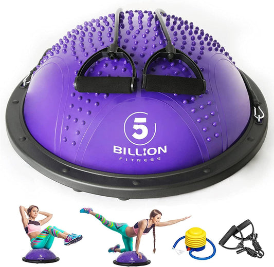 5BILLION 58Cm anti Slip Balance Ball Trainer Half Yoga Exercise Ball with Resistance Bands Foot Pump for Full Body Workout, Strength Exercise, Core Training, Home Gym Workout Supports up to 800LBS