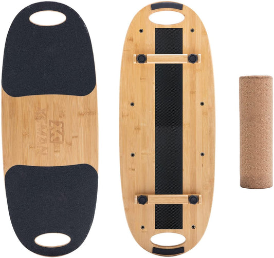 XCMAN Bamboo Balance Board Trainer with Adjustable Stoppers - 3 Different Distance Options | Balance Board for Surfing, Snowboarding, Skiing, Skateboarding , Yoga Training